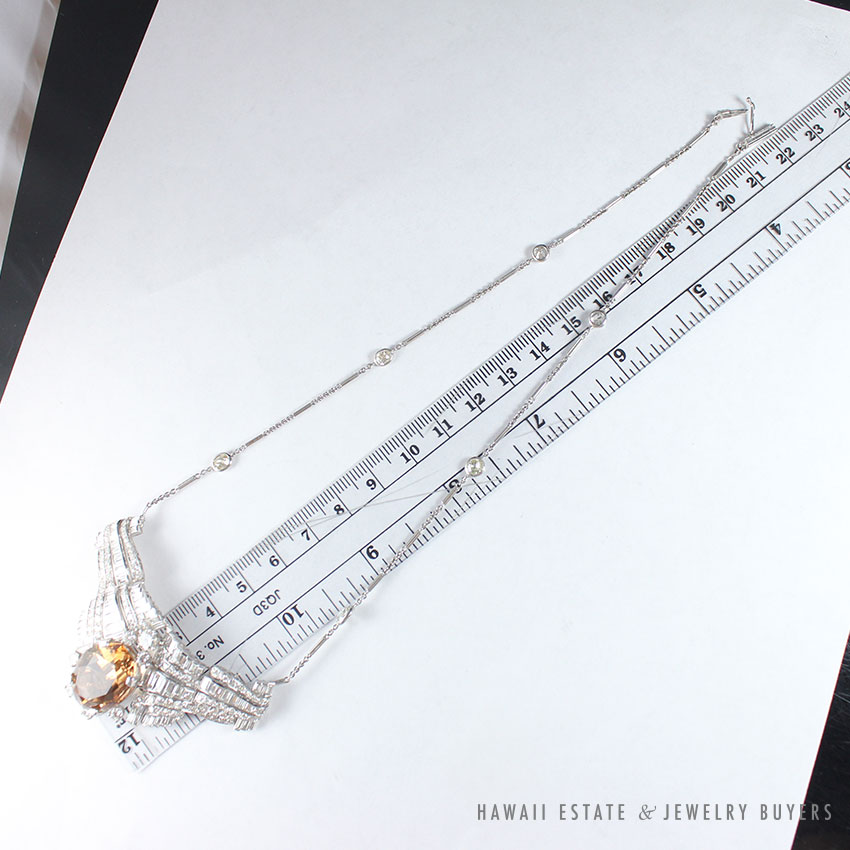 ANTIQUE FANCY ORANGE TOPAZ & 24.45CTW DIAMOND ESTATE PLATINUM NECKLACE - Image 2
