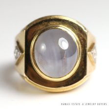Vintage Natural Star Sapphire & Diamond 14K Yellow Gold Men's Ring Size 7