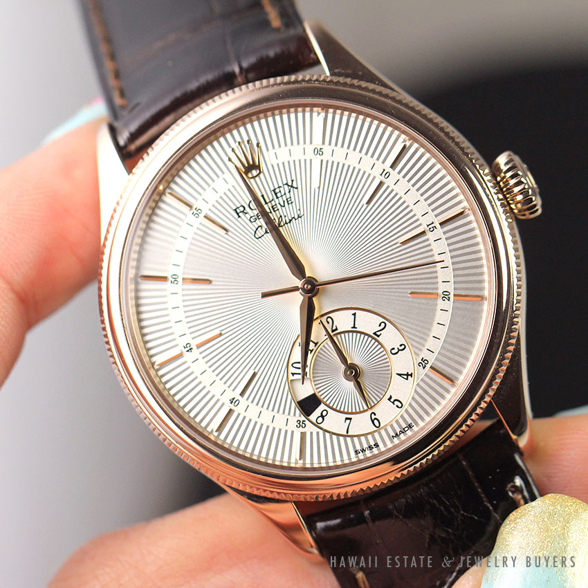 ROLEX CELLINI DUAL TIME ROSE GOLD BROWN LEATHER STRAP WITH BOX & PAPERS - Image 4