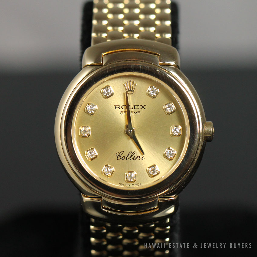 ROLEX CELLINI 18K YELLOW GOLD LADIES CHAMPAGNE DIAMOND DIAL WATCH REF 6621/8