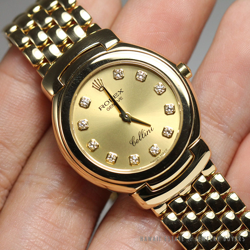 ROLEX CELLINI 18K YELLOW GOLD LADIES CHAMPAGNE DIAMOND DIAL WATCH REF 6621/8 - Image 3