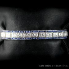 Art Deco 5.02ctw Diamond & 4.16ctw Natural Sapphire Platinum Strap Bracelet 6.5"
