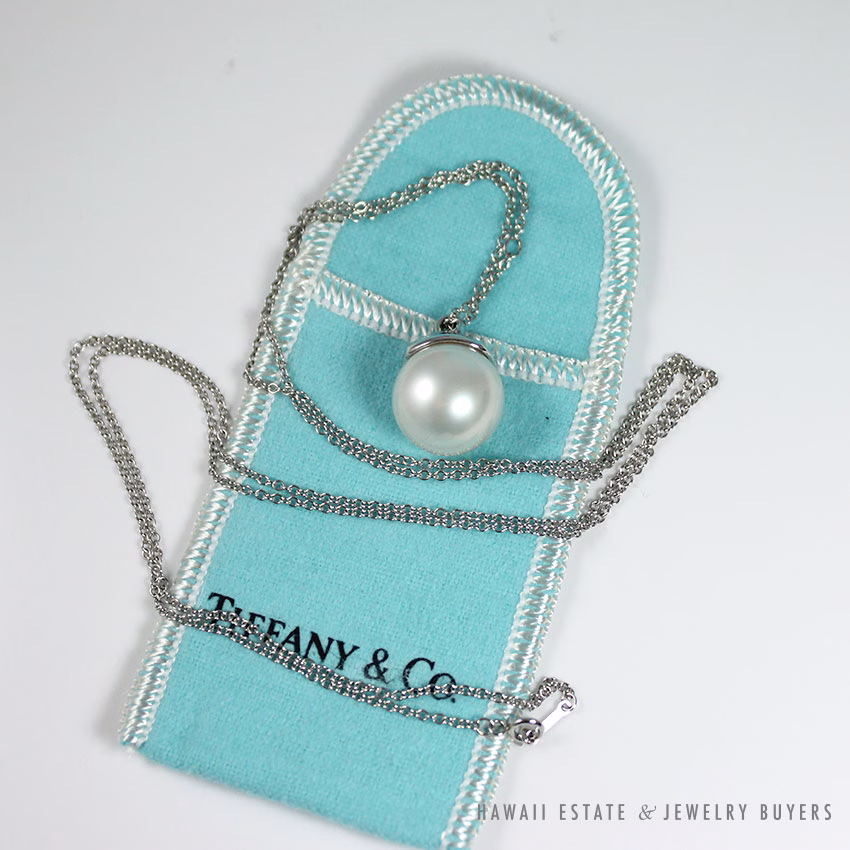 TIFFANY & CO. 15MM SOUTH SEA CULTURED PEARL PLATINUM ELSA PERETTI PENDANT & NECKLACE 32" WITH FOLIO, BOX & PAPER