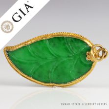 GIA Imperial Grade A Type A Jadeite Jade Green 22K Yellow Gold Chinese Leaf Pen