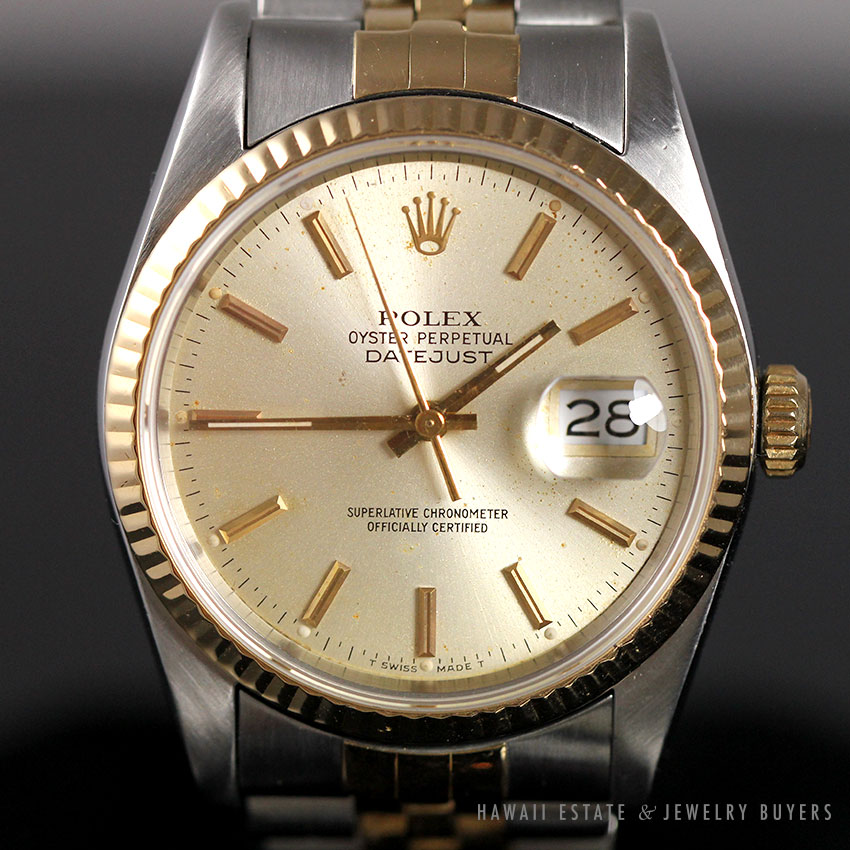 ROLEX DATEJUST 36MM SS & 18K YELLOW GOLD TWO TONE CHAMPAGNE DIAL REF 16233 WATCH W/ BOX