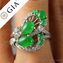 GIA Certified Imperial Green Grade Type A Jadeite Jade 14K White Gold Ring Size 5.25