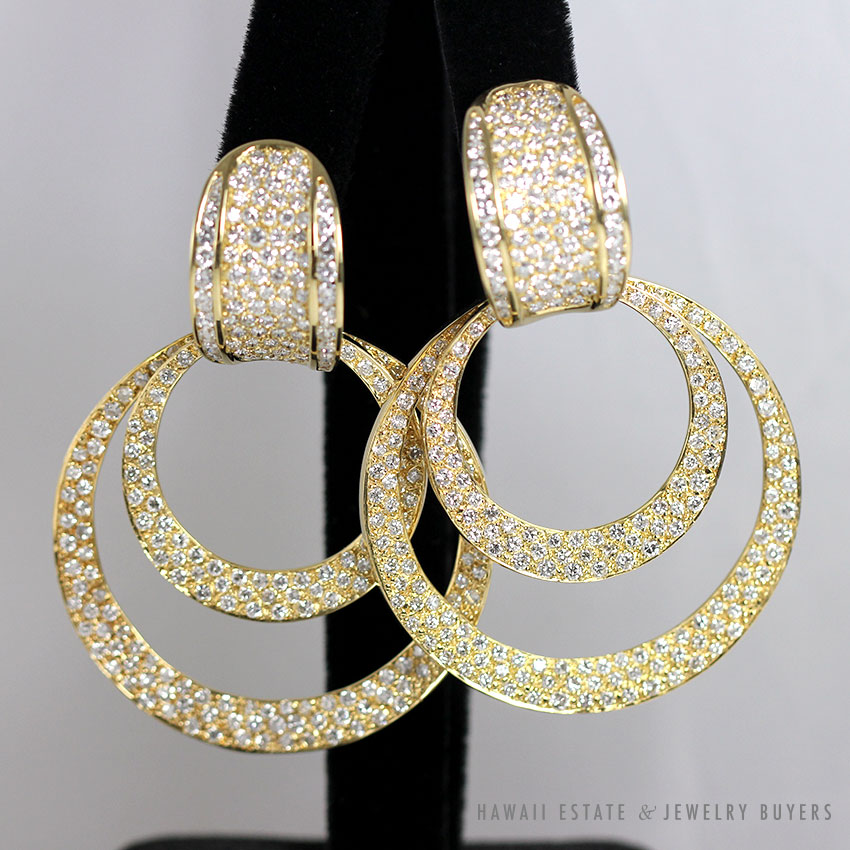 7.95ctw Diamond Pave 18K Yellow Gold Bernard Hurtig Clip Earrings w/ Appraisal
