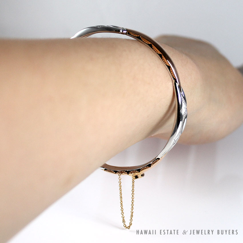 TACORI PROMISE BRACELET 18K ROSE GOLD AND SILVER 7" LOCK AND KEY BANGLE - Image 3