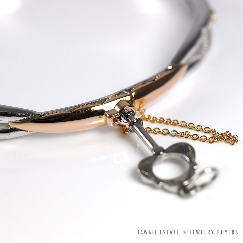 TACORI PROMISE BRACELET 18K ROSE GOLD AND SILVER 7" LOCK AND KEY BANGLE - Image 2