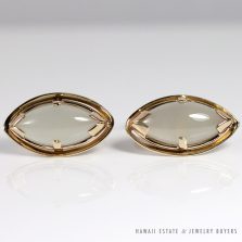 VINTAGE GLASS JADE WHITE 14K YELLOW GOLD CUFF LINKS