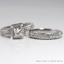 Princess Cut Diamond 14K White Gold Halo Engagement Ring & Band Set Size 4.75