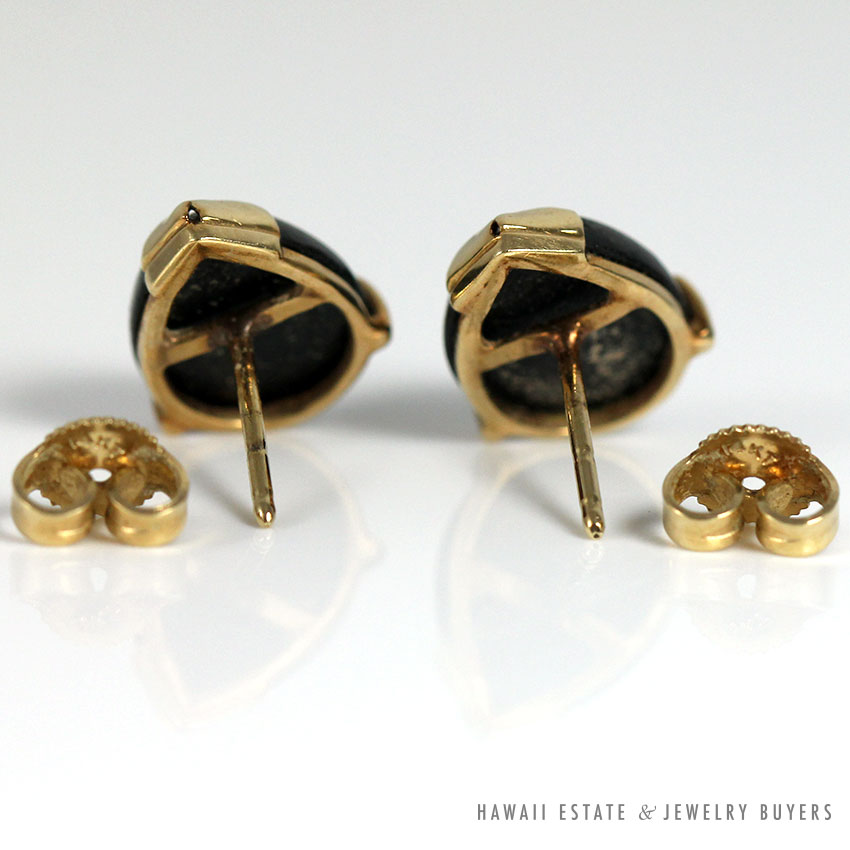 MING'S HAWAII BLACK CORAL 14K YELLOW GOLD EARRINGS & RING SIZE 5 - Image 4