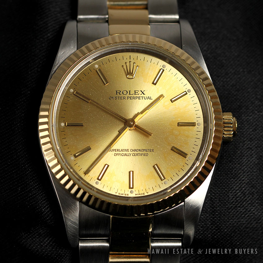 1990 ROLEX MEN’S 34MM OYSTER PERPETUAL NO-DATE REF 14233 TWO TONE WRIST WATCH