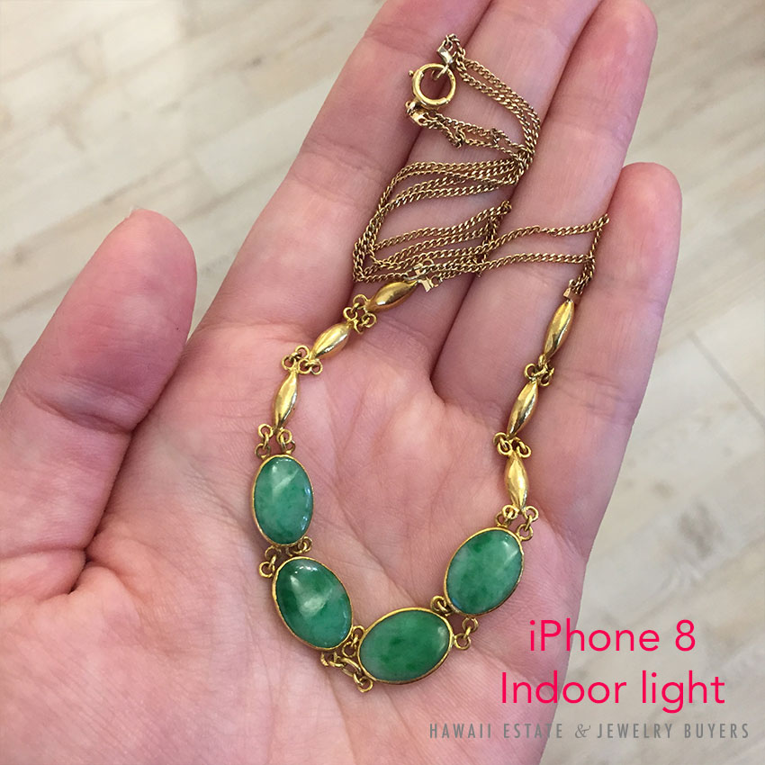 Vintage Natural Apple Green Jade Cabochon 14K 22K Yellow Gold Necklace w/ Paper - Image 3