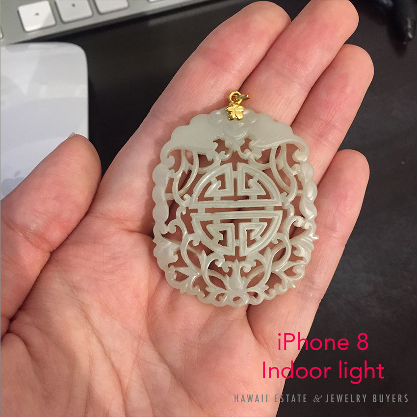 Carved Jade Openwork Longevity & Bat Pendant with 14K Yellow Gold Bail - Image 2