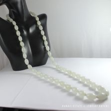 MING'S OBLONG PALE GREEN JADE BEAD CHINESE 14K YELLOW GOLD NECKLACE 31.5"