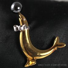 WEMPE 18K YELLOW GOLD SEAL BOW TIE DIAMOND ANIMAL PIN BROOCH