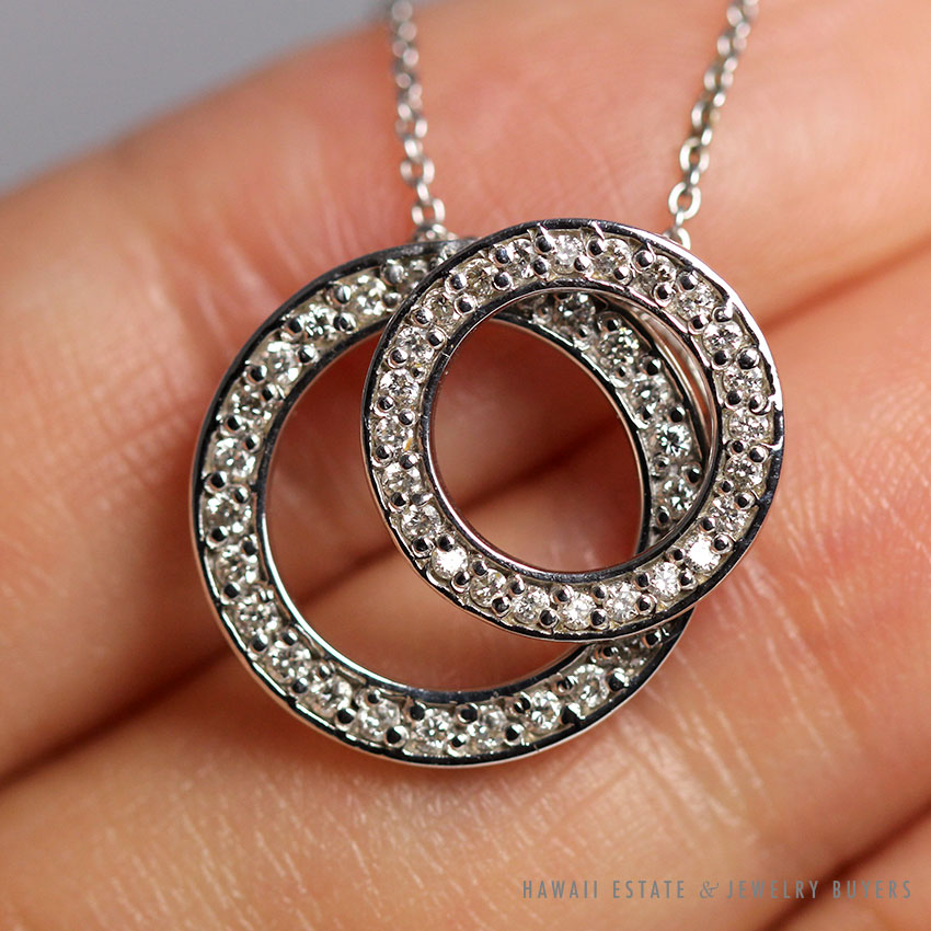 ROBERTO COIN TWO-CIRCLE DIAMOND 18K WHITE GOLD PENDANT NECKLACE 18" - Image 3