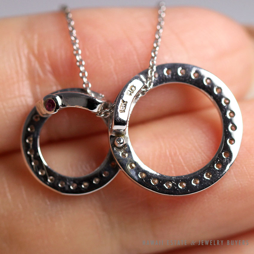 ROBERTO COIN TWO-CIRCLE DIAMOND 18K WHITE GOLD PENDANT NECKLACE 18" - Image 2