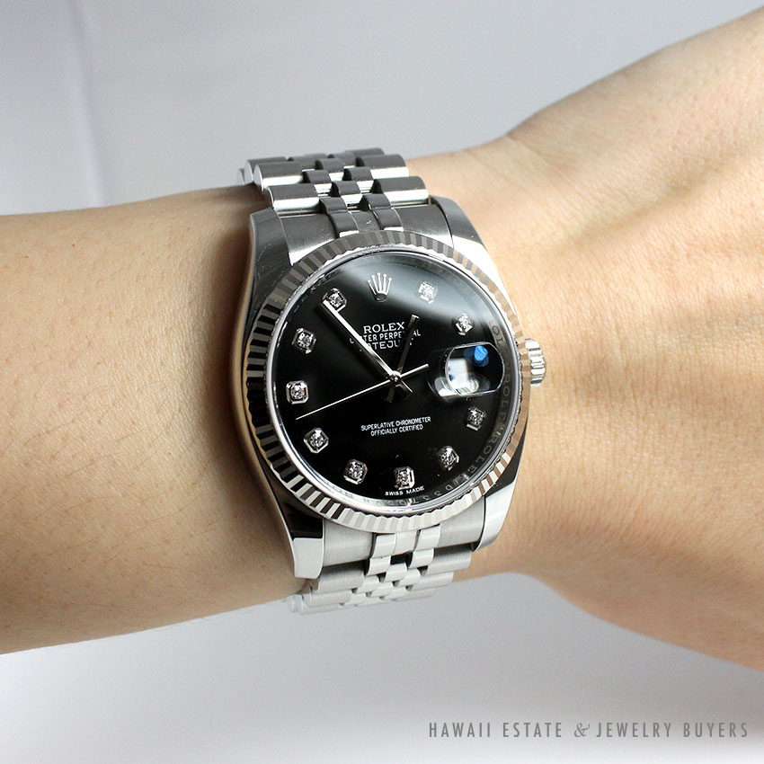 ROLEX MINT 2017 DATEJUST BLACK 36MM FACTORY DIAMOND DIAL SS 18K REF 11623 WATCH - Image 3