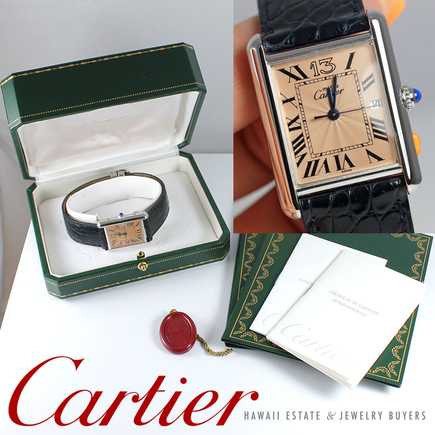 CARTIER TANK MUST DE CARTIER RARE 1 OF 100 ANNIVERSARY 2414 W/ GREEN BOX + PAPER