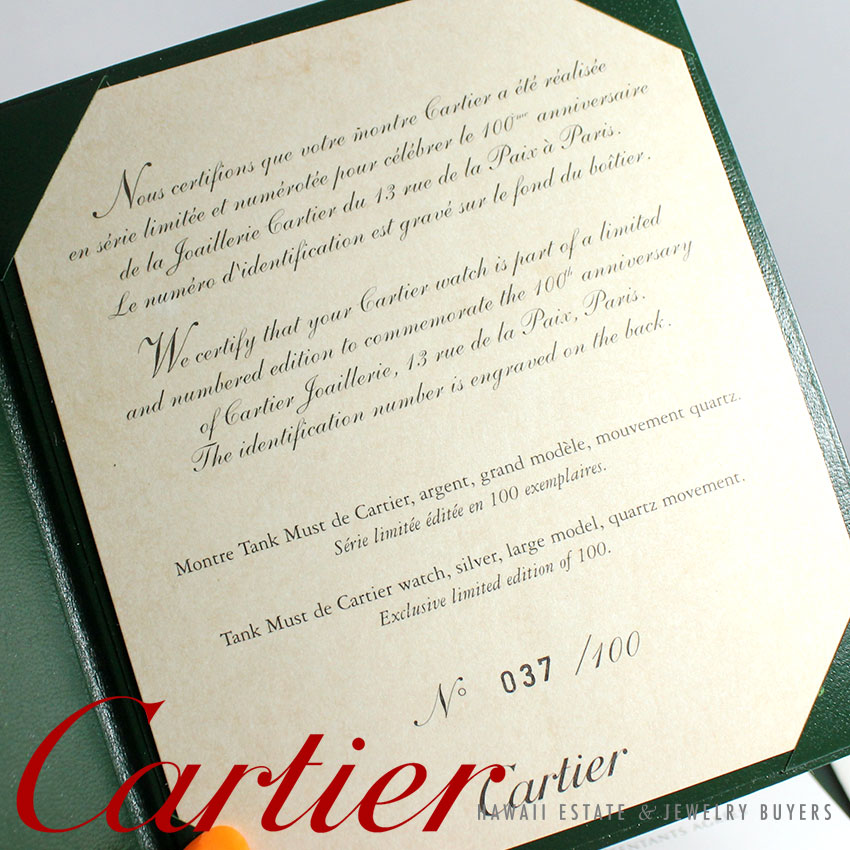 CARTIER TANK MUST DE CARTIER RARE 1 OF 100 ANNIVERSARY 2414 W/ GREEN BOX + PAPER - Image 3