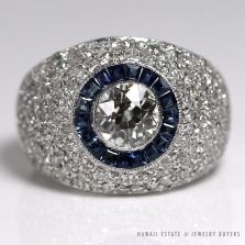 Estate 0.98ct European Diamond w/ Natural Sapphires & 1.50ctw Diamonds Setting Platinum Ring
