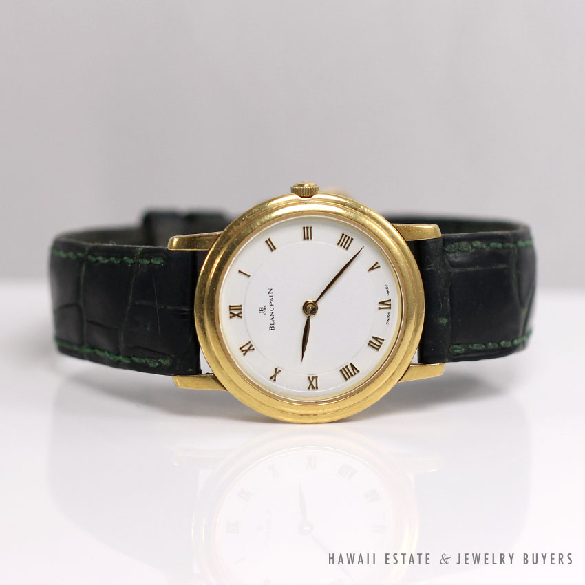 LADIES BLANCPAIN VILLERET 28MM 18K ALLIGATOR MECHANICAL SWISS WATCH w/ APPRAISAL