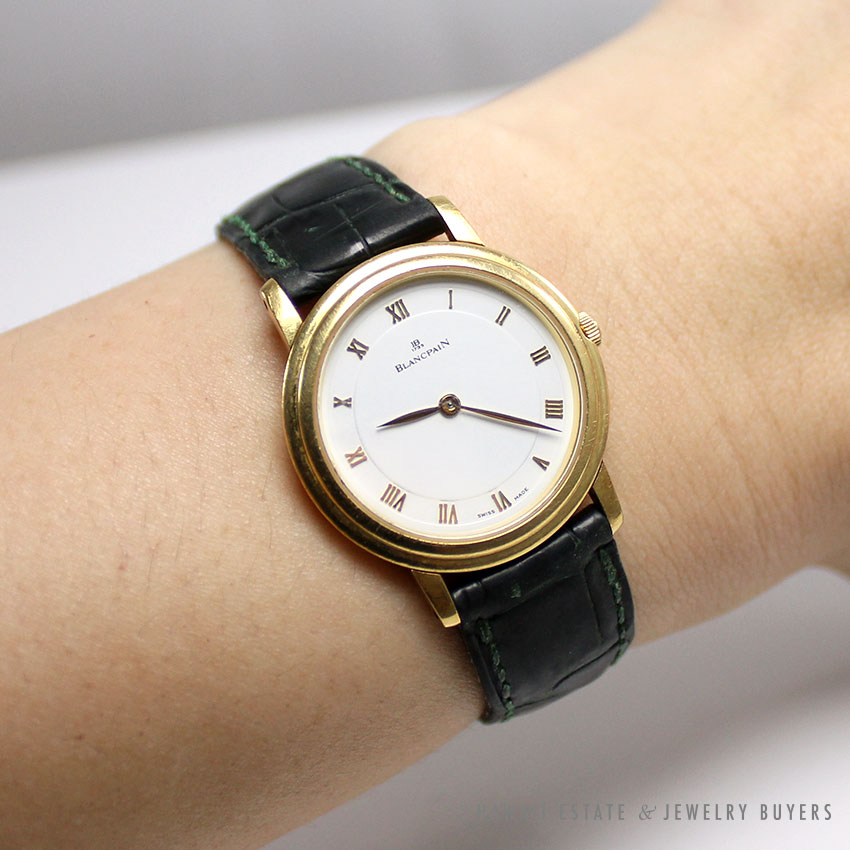 LADIES BLANCPAIN VILLERET 28MM 18K ALLIGATOR MECHANICAL SWISS WATCH w/ APPRAISAL - Image 4