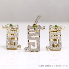 TSL JEWELLERY YEAR OF DRAGON 4.5CTW DIAMOND & JADE 18KYG EARRING AND PENDANT SET