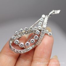 Vintage Lady's Diamond White Platinum "Swirl" Brooch Pin w/ Appraisal