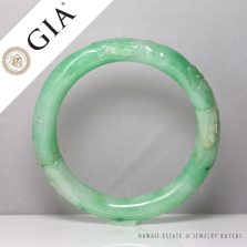 GIA CERTIFIED RARE 1950s TYPE A JADEITE MOTTLED GREEN CARVED BANGLE BRACELET