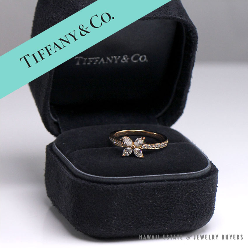 AUTHENTIC TIFFANY & CO VICTORIA MARQUISE DIAMOND 14K ROSE GOLD RING SIZE 5 w/ BOX - Image 2