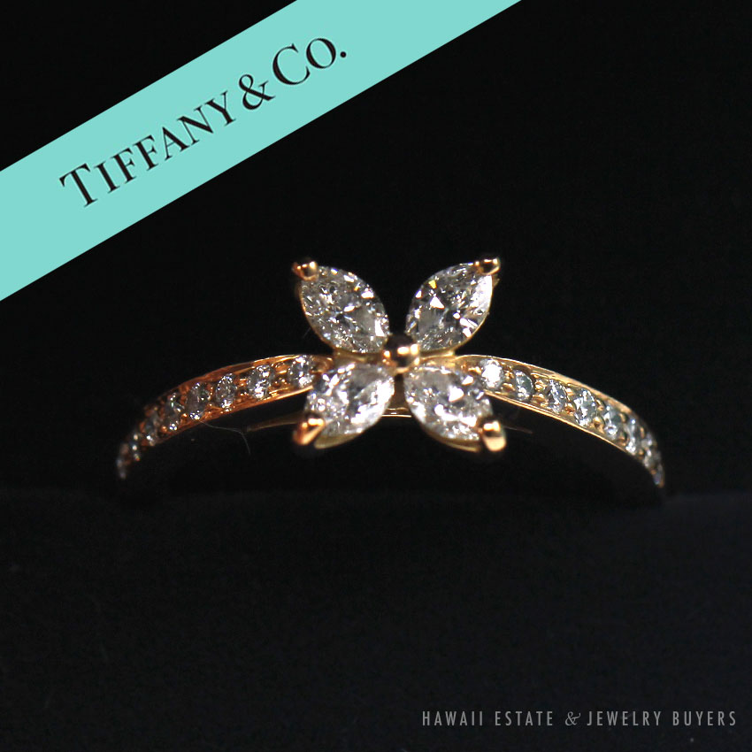 AUTHENTIC TIFFANY & CO VICTORIA MARQUISE DIAMOND 14K ROSE GOLD RING SIZE 5 w/ BOX