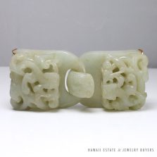 VINTAGE MUTTON FAT JADE CARVED CHINESE DRAGONS INTERLOCKING BUCKLE