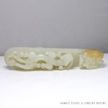 VINTAGE MUTTON FAT JADE BROWN ON FACE CARVED CHINESE DRAGONS BELT BUCKLE PIECE