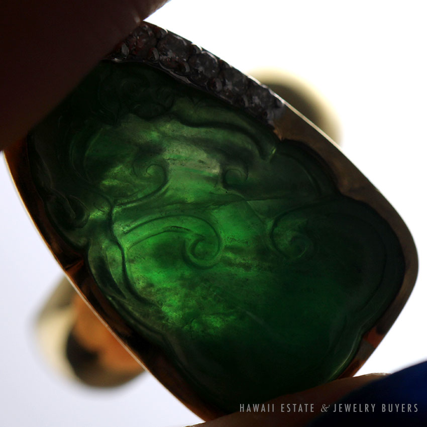 Tsl GIA Certified Natural a Jade Translucent Green Diamond 18KYG Ring Size 5.5 - Image 4