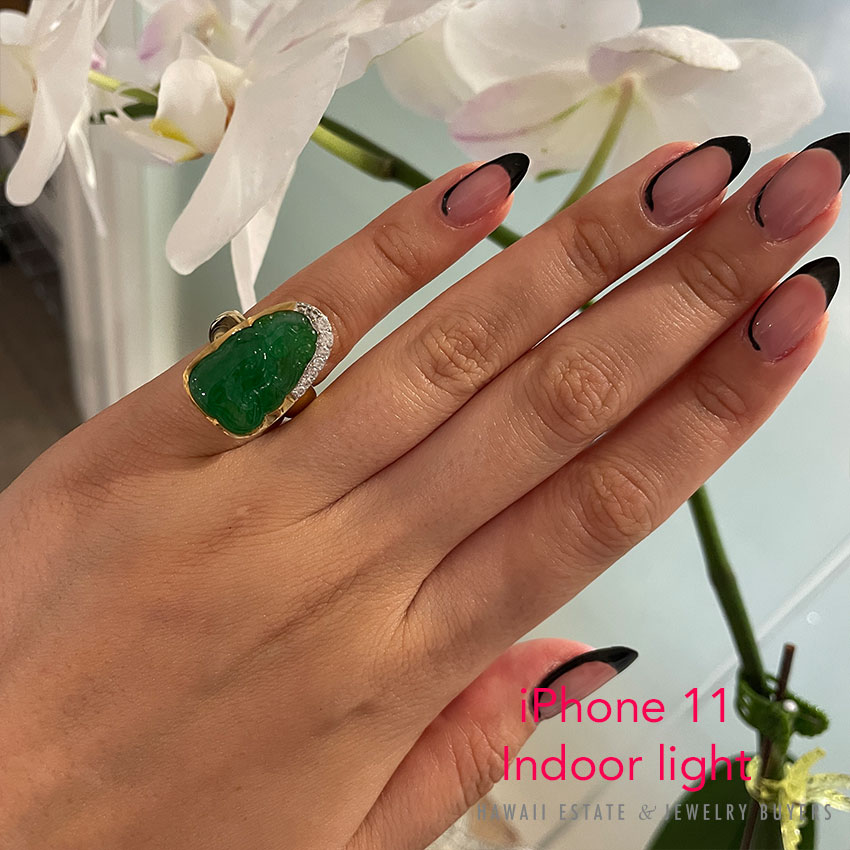 Tsl GIA Certified Natural a Jade Translucent Green Diamond 18KYG Ring Size 5.5 - Image 3