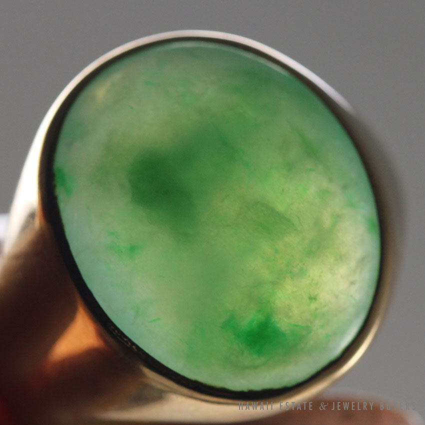 1960s DAWKINS BENNY GIA CERTIFIED A JADE GREEN 14K YELLOW GOLD MENS RING SZ 11.25 - Image 3