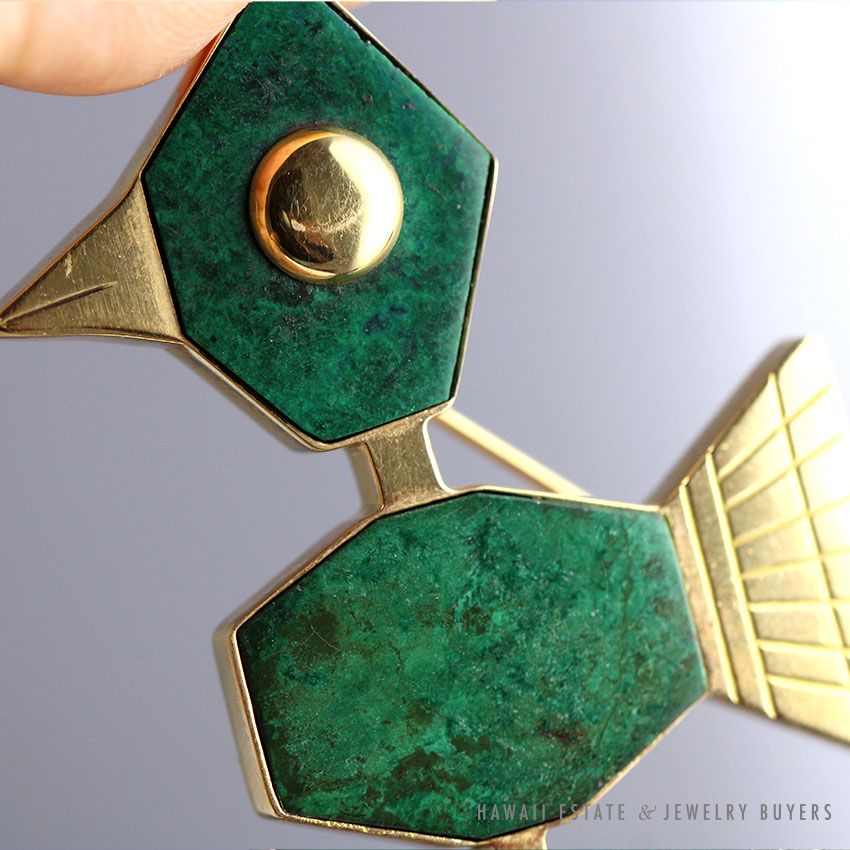 UNIQUE MAW SIT SIT 18K YELLOW GOLD BIRD GEOMETRIC BROOCH PIN - Image 3