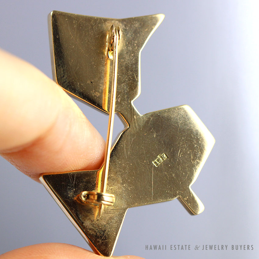 UNIQUE MAW SIT SIT 18K YELLOW GOLD BIRD GEOMETRIC BROOCH PIN - Image 4