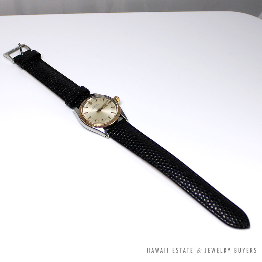 VINTAGE 1964 ROLEX OYSTER PERPETUAL REF 6548 TWO TONE WRIST WATCH LEATHER STRAP - Image 2