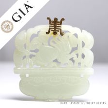 GIA CERTIFIED NEPHIRTE JADE WHITE BUDDHA HAND GUAVA YELLOW GOLD CHINESE PENDANT