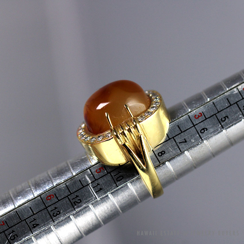 Bernard Hurtig Agate Cabochon & Diamond 18K Yellow Gold Ring Size 4.25 - Image 3