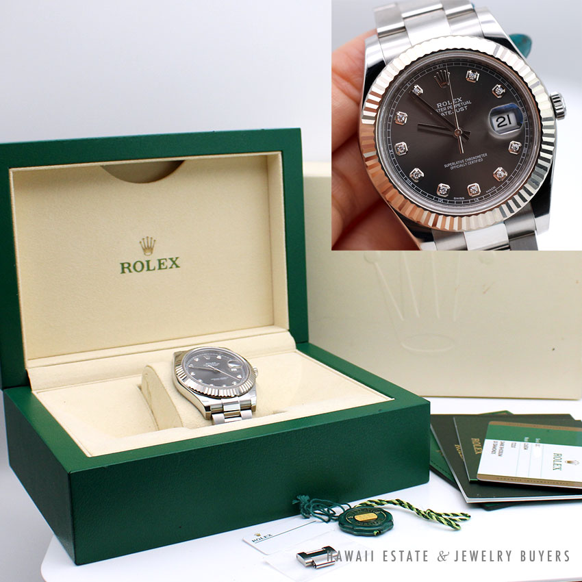 2017 ROLEX DATEJUST 116334 41MM DARK RHODIUM DIAMONDS SS WATCH W/ BOX & ACCS