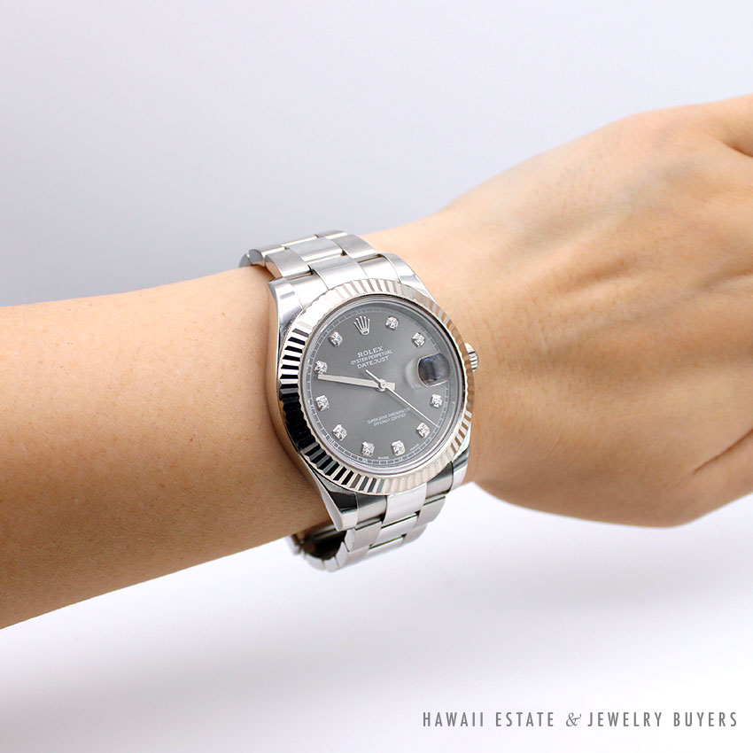 2017 ROLEX DATEJUST 116334 41MM DARK RHODIUM DIAMONDS SS WATCH W/ BOX & ACCS - Image 4