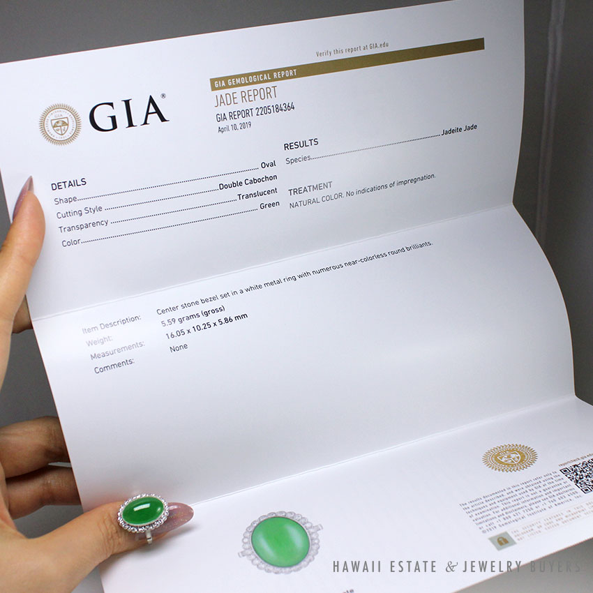 GIA Natural Imperial Green Jade Double Cabochon Diamond Platinum Ring Size 5.75 - Image 4