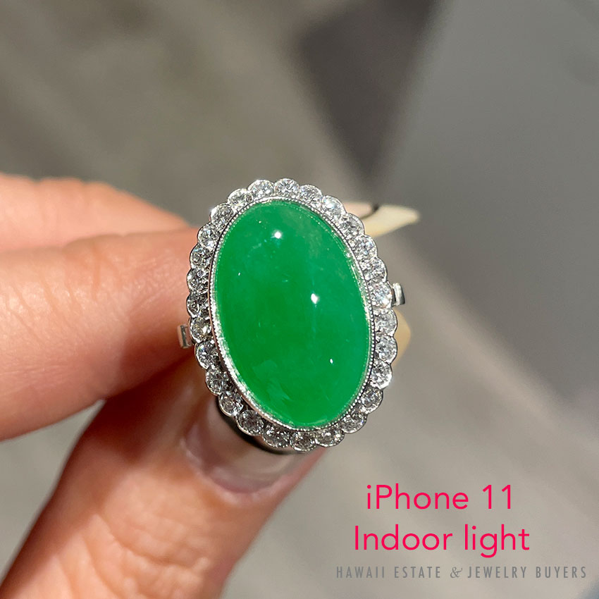 GIA Natural Imperial Green Jade Double Cabochon Diamond Platinum Ring Size 5.75 - Image 2