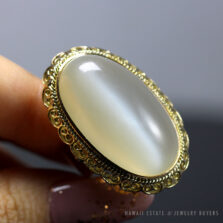 VINTAGE 48CT CAT'S EYE MOONSTONE 10K YELLOW GOLD LARGE RING SIZE 5