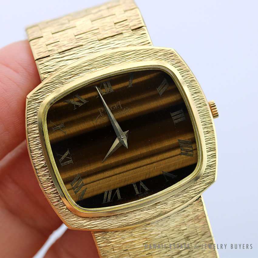PIAGET TIGER'S EYE DIAL REF 12431 A6 18K YELLOW GOLD BRACELET WATCH CIRCA 1970